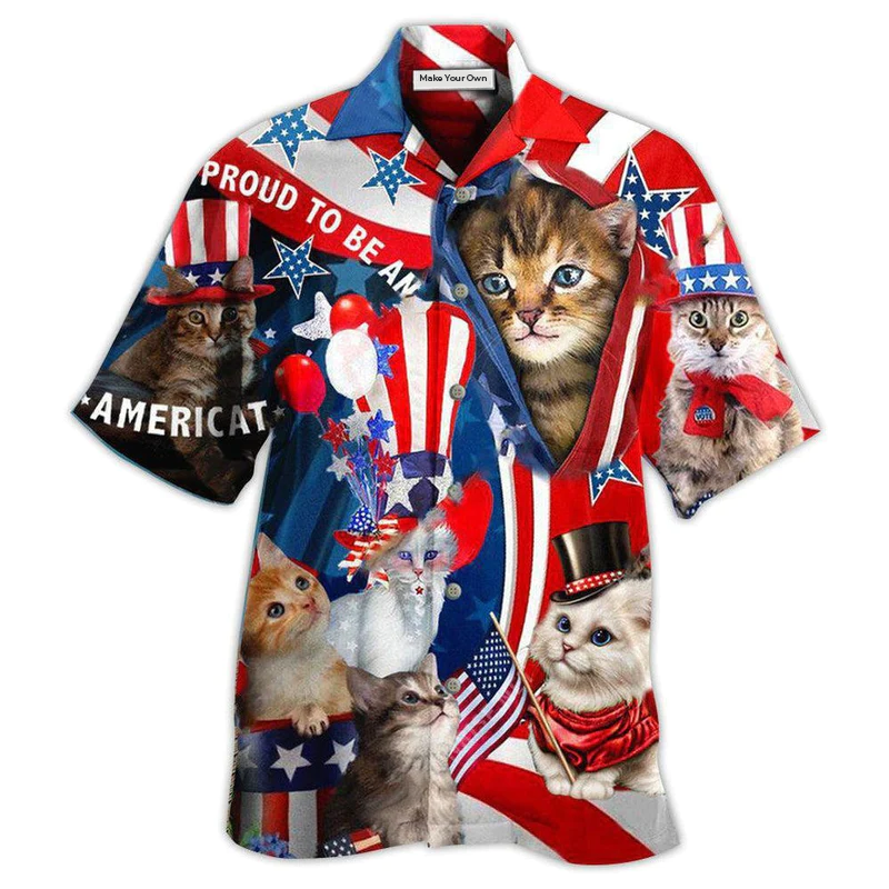 Hawaiian Shirt / Adults / S America Proud To Be An Cat - Hawaiian Shirt - Reefox