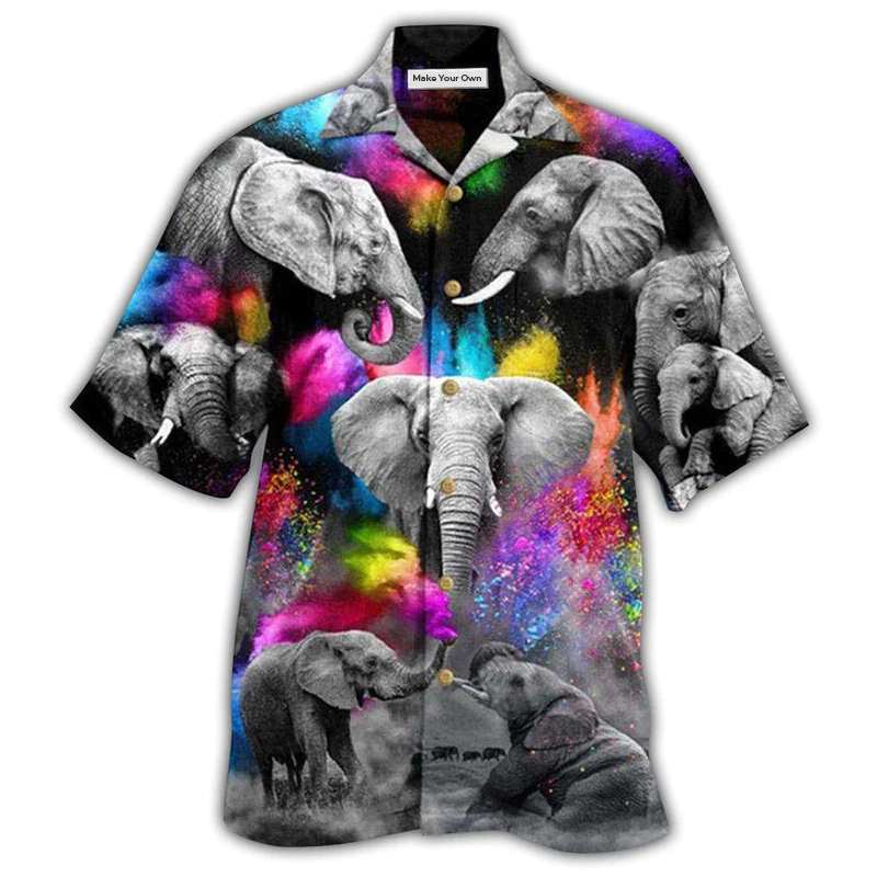 Hawaiian Shirt / Adults / S Elephant Grey Elepant with Colorful And Black Style - Hawaiian Shirt - Reefox
