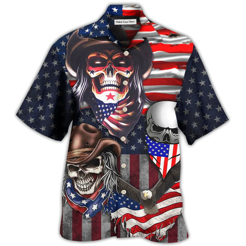 Hawaiian Shirt / Adults / S Skull Independence Day Cowboy Skull US - Hawaiian Shirt - Reefox