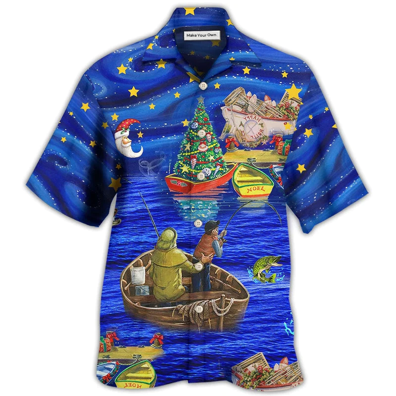 Hawaiian Shirt / Adults / S Fishing Lover Beautiful Christmas Night - Hawaiian Shirt - Reefox