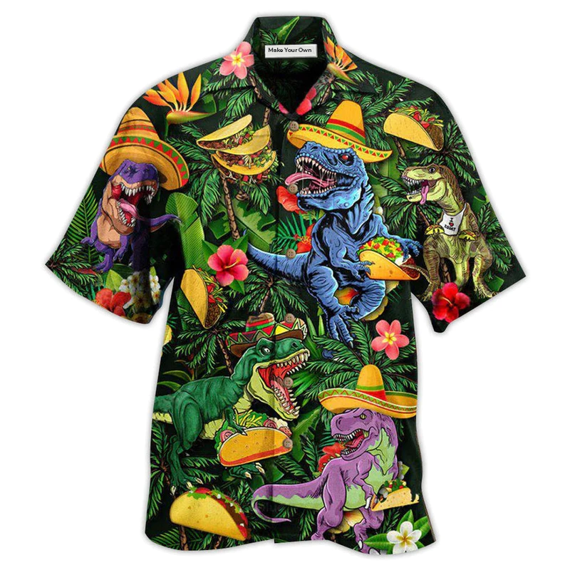 Hawaiian Shirt / Adults / S Dinosaur Taco Funny T-rex - Hawaiian Shirt - Reefox