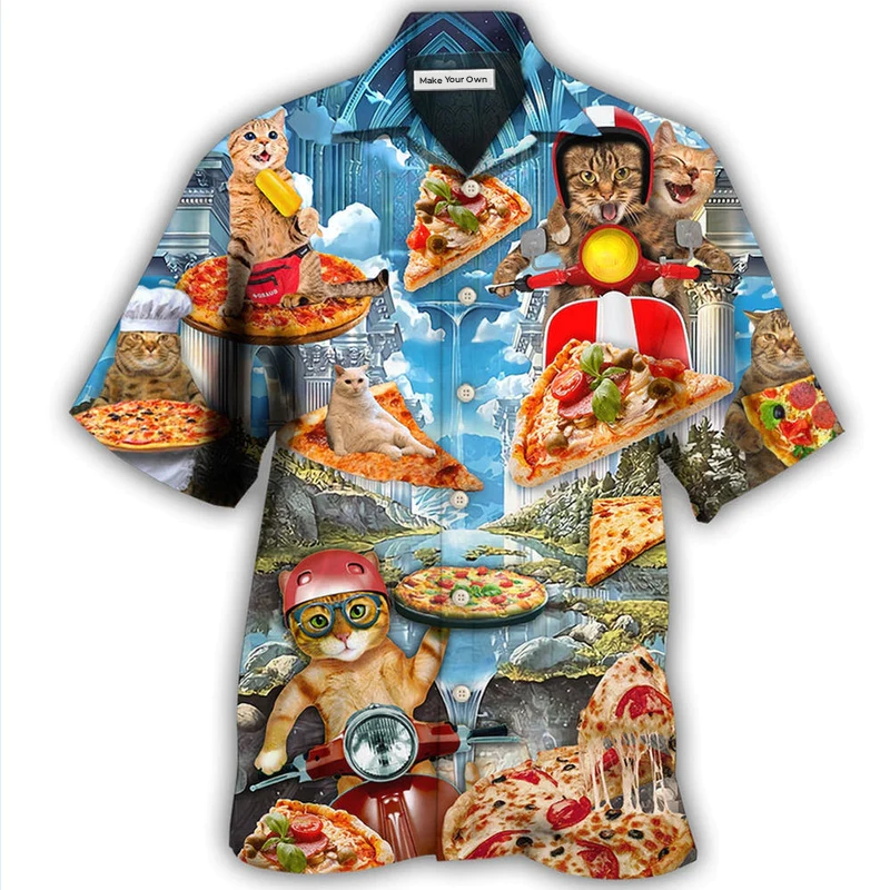 Hawaiian Shirt / Adults / S Cat Pizza Cat Funny Style - Hawaiian Shirt - Reefox