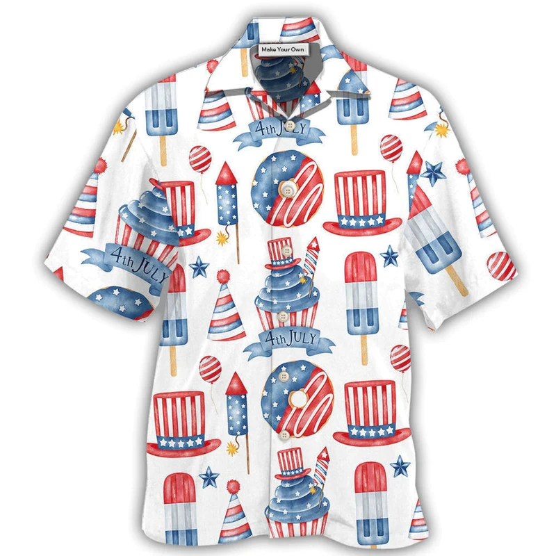 Hawaiian Shirt / Adults / S America Independence Day Basic Art Style - Hawaiian Shirt - Reefox
