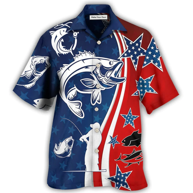 Hawaiian Shirt / Adults / S Fishing Independence Day Star America - Hawaiian Shirt - Reefox