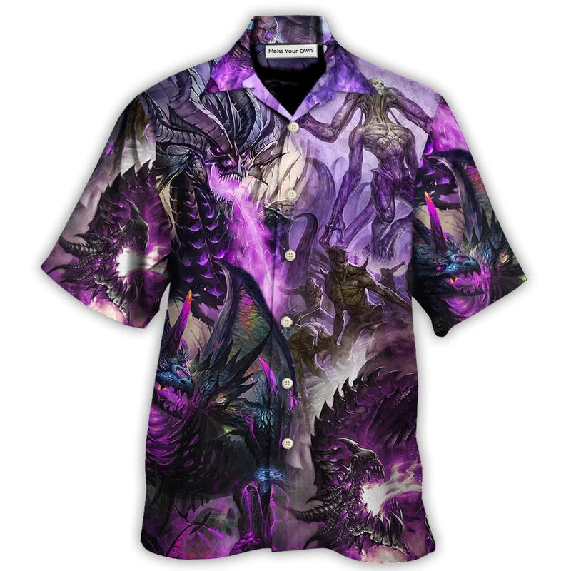 Hawaiian Shirt / Adults / S Dragon Purple Skull Monster Lightning Fight Art Style - Hawaiian Shirt - Reefox