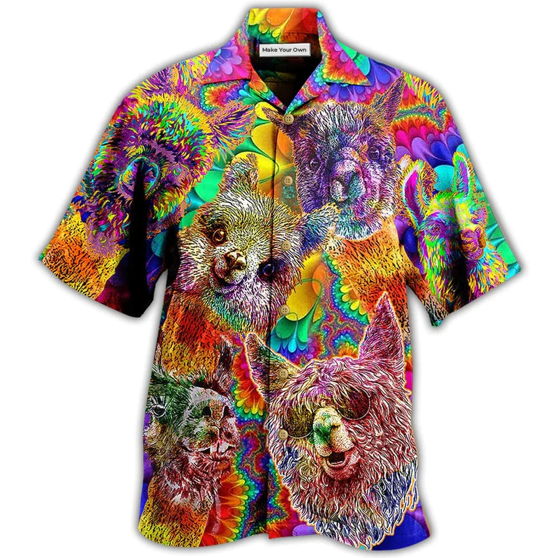 Hawaiian Shirt / Adults / S Lama Happiness Smile Mix Color - Hawaiian Shirt - Reefox
