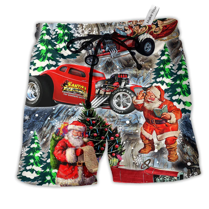Beach Short / Adults / S Hot Rod Merry Christmas Red Style - Beach Short Reefox - Owls Matrix LTD