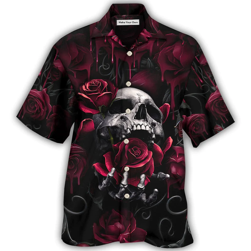 Hawaiian Shirt / Adults / S Skull Rose Blood Dark Screaming - Hawaiian Shirt - Reefox