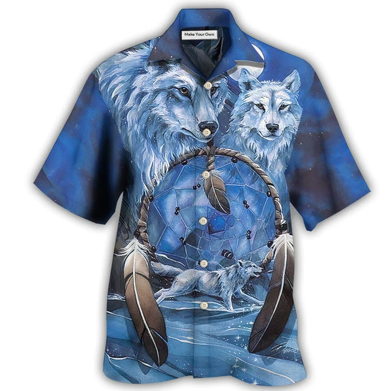 Hawaiian Shirt / Adults / S Native Style Love Peace Blue Wolf - Hawaiian Shirt - Reefox