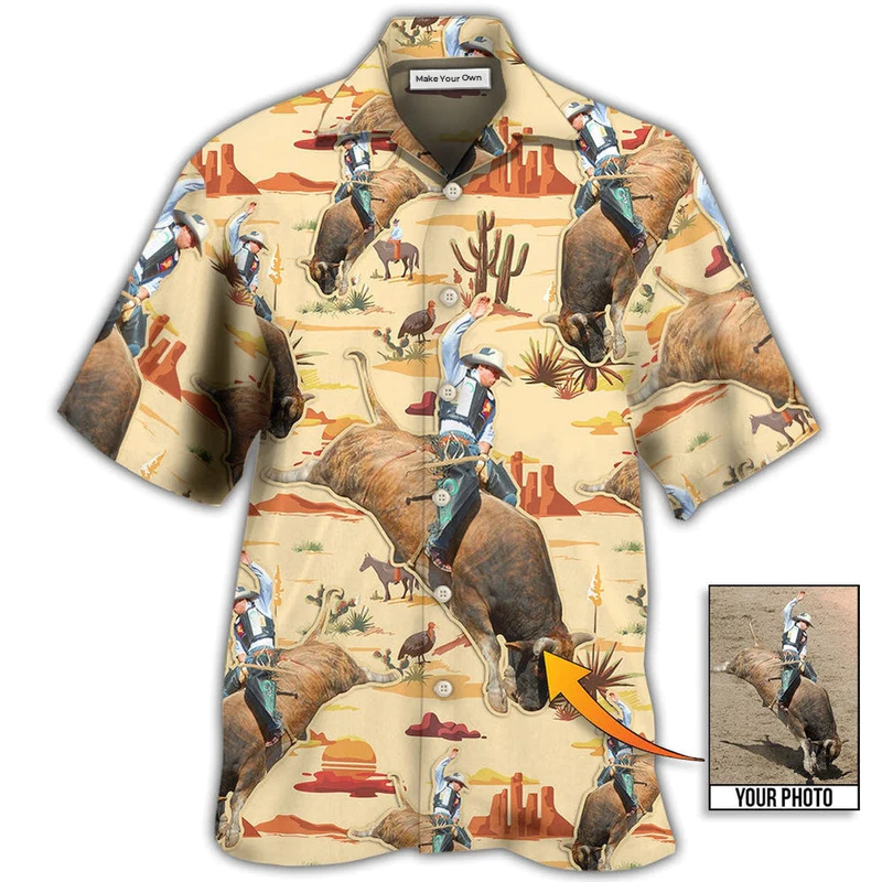 Hawaiian Shirt / Adults / S Cowboy Bull Riding Tropical Custom Photo - Hawaiian Shirt - Reefox