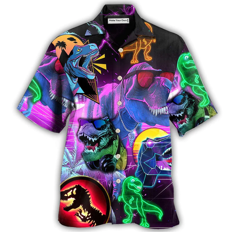 Hawaiian Shirt / Adults / S Dinosaur T-rex Neon Art Style - Hawaiian Shirt - Reefox