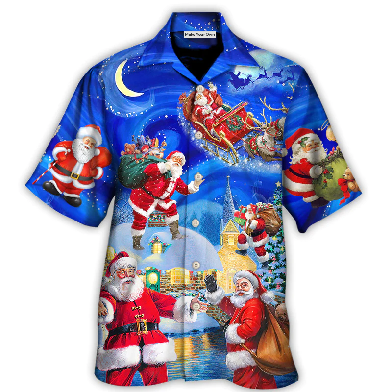 Hawaiian Shirt / Adults / S Christmas Santa Claus In The Town Magic Night Art Style - Hawaiian Shirt - Reefox