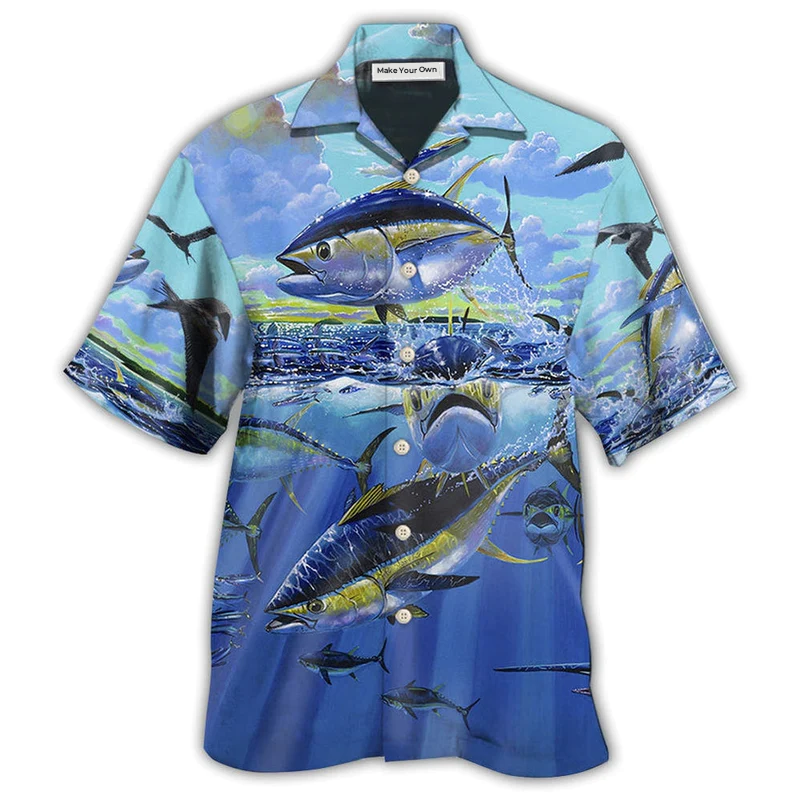 Hawaiian Shirt / Adults / S Fishing Tuna Fishing Blue Sky Ocean - Hawaiian Shirt - Reefox
