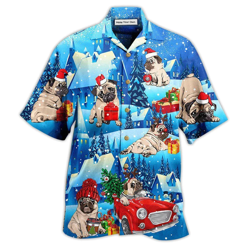 Hawaiian Shirt / Adults / S Pug Dog Merry Chrismas With My Pug - Hawaiian Shirt - Reefox