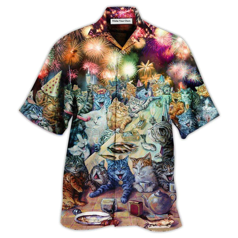 Hawaiian Shirt / Adults / S Cat New Years Party Of The Cats - Hawaiian Shirt - Reefox