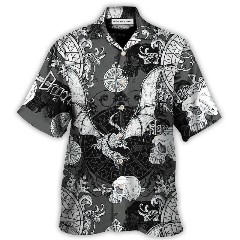 Hawaiian Shirt / Adults / S Dragon Snorting Fire Gothic Nautical Compass And Baroque - Hawaiian Shirt - Reefox