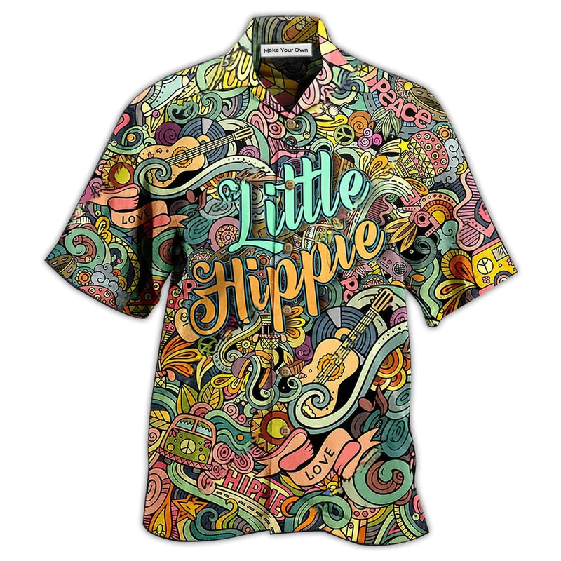 Hawaiian Shirt / Adults / S Hippie Music Love Guitar Peace Life Color Little Hippie - Hawaiian Shirt - Reefox