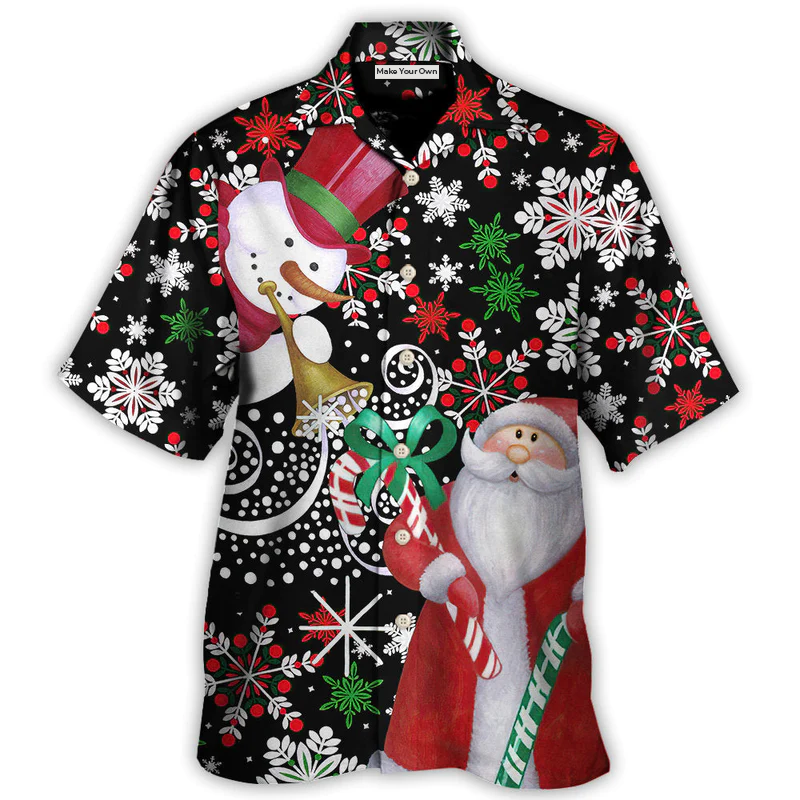 Hawaiian Shirt / Adults / S Christmas Snowyday With Santa And Snowman - Hawaiian Shirt - Reefox