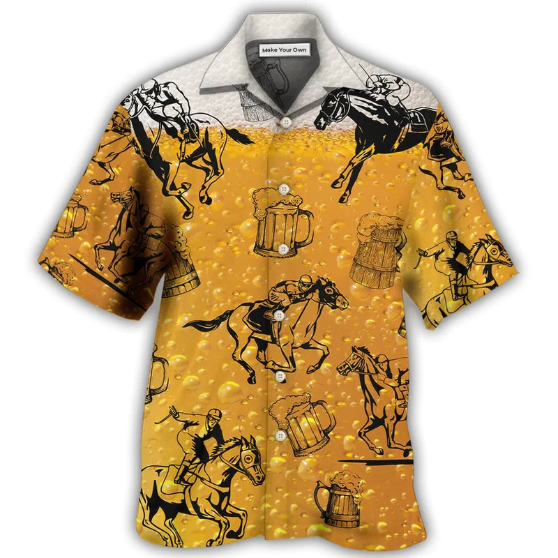 Hawaiian Shirt / Adults / S Horse Racing And Beer - Hawaiian Shirt - Reefox