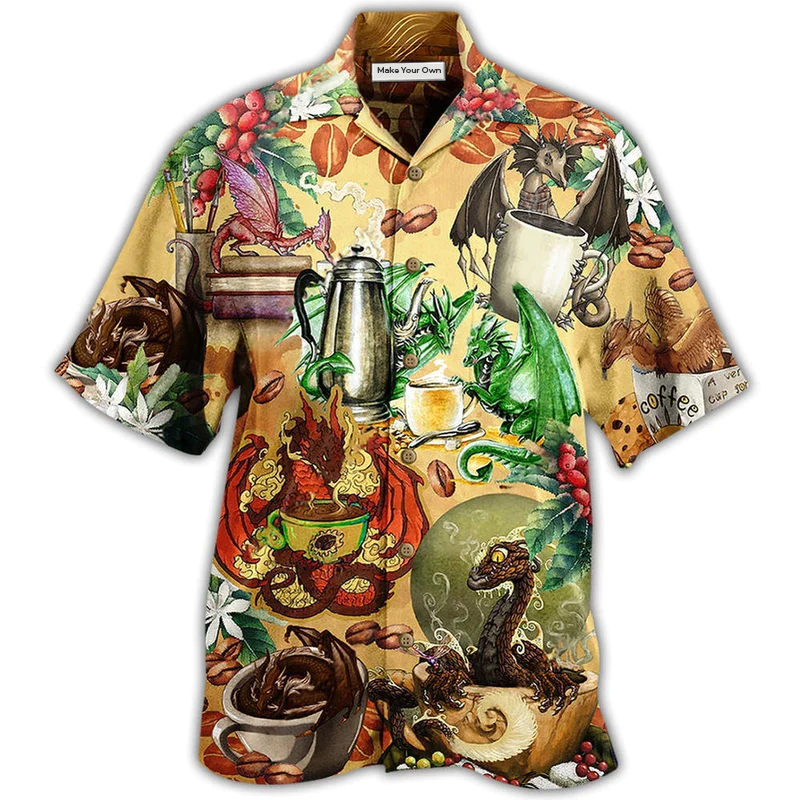 Hawaiian Shirt / Adults / S Dragon Love Coffee Every Time - Hawaiian Shirt - Reefox
