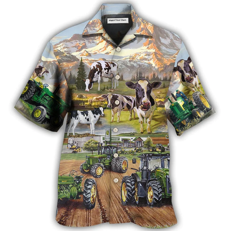 Hawaiian Shirt / Adults / S Tractor And Cow Farm Lover - Hawaiian Shirt - Reefox