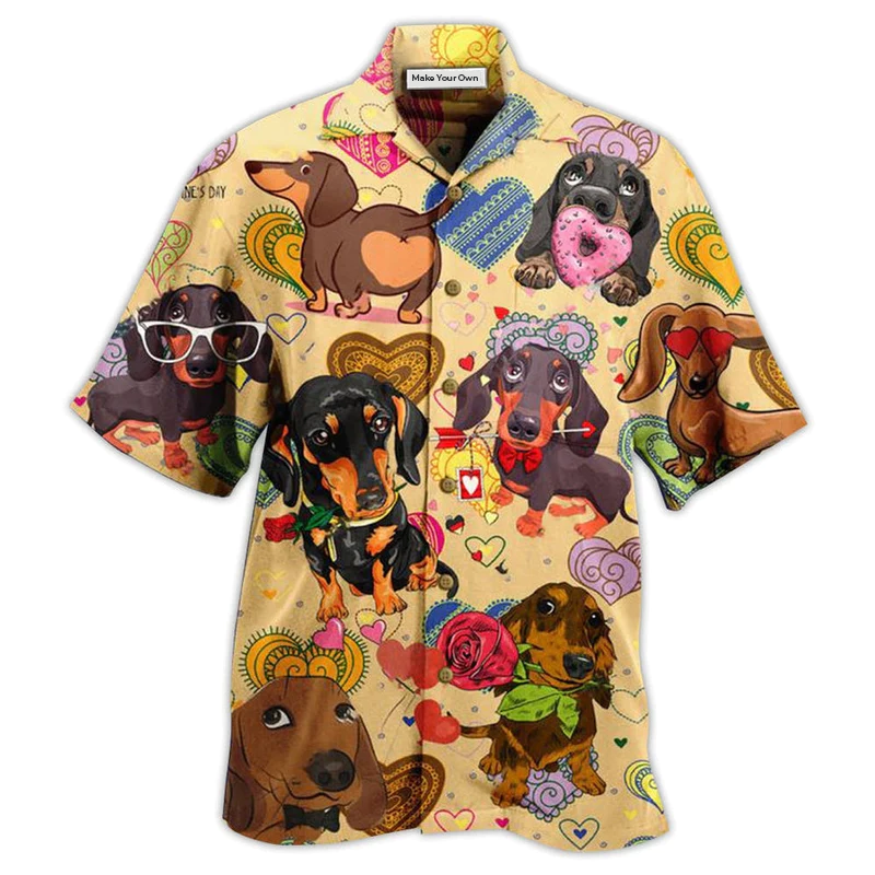 Hawaiian Shirt / Adults / S Dachshund Dogs Love Heart - Hawaiian Shirt - Reefox