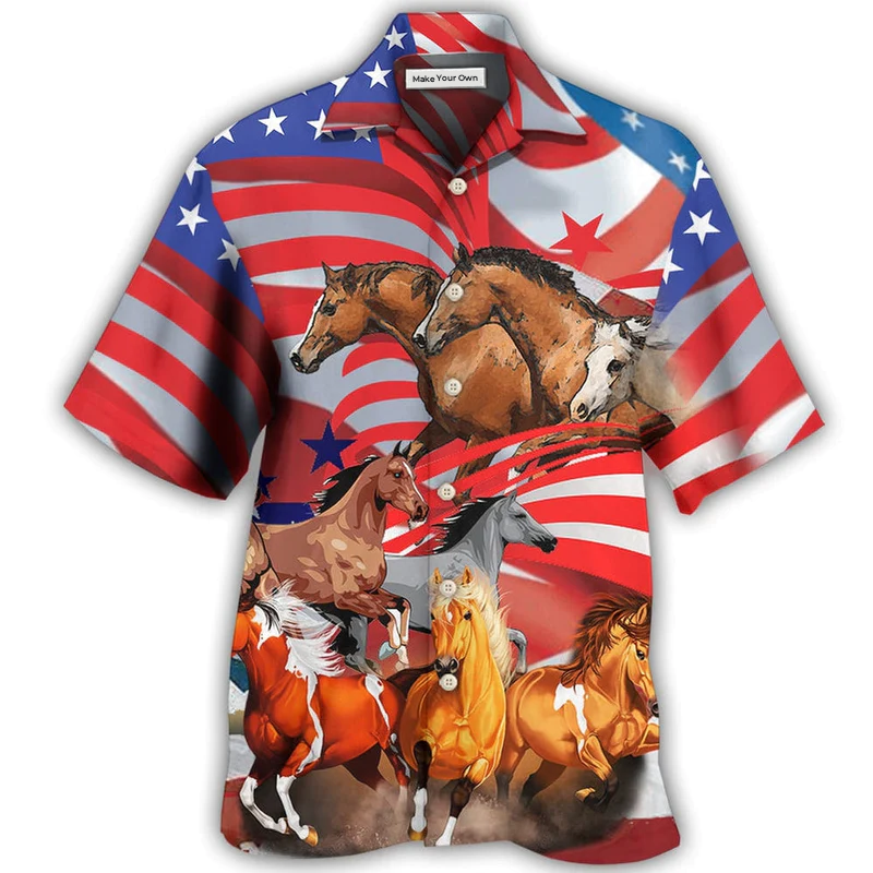 Hawaiian Shirt / Adults / S Horse Independence Day America - Hawaiian Shirt - Reefox