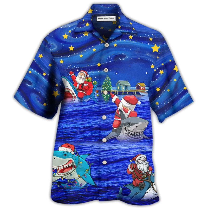 Hawaiian Shirt / Adults / S Shark Funny With Santa Amazing Xmas Night Star - Hawaiian Shirt - Reefox