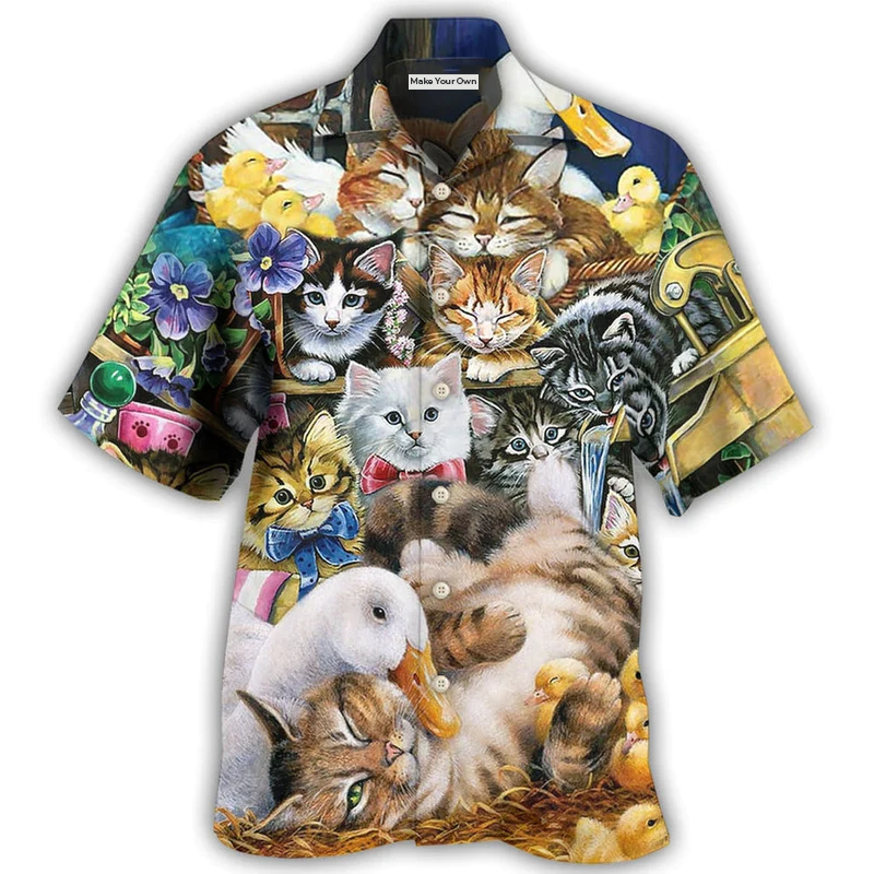 Animals Ducks And Cats - Hawaiian Shirt - Reefox