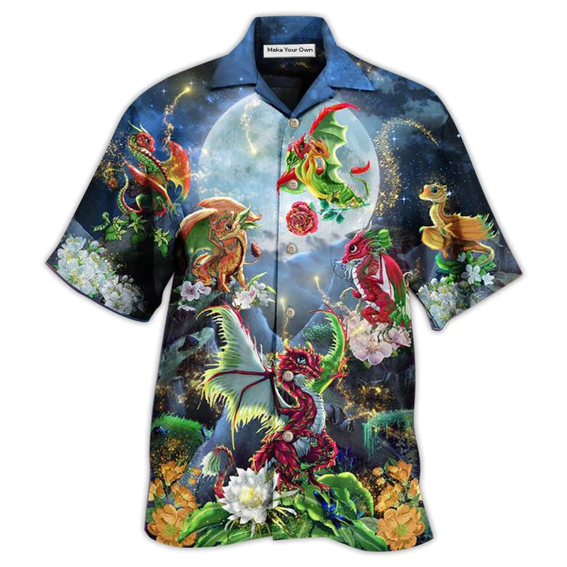 Hawaiian Shirt / Adults / S Dragon Flowers Love Life To The Moon - Hawaiian Shirt - Reefox