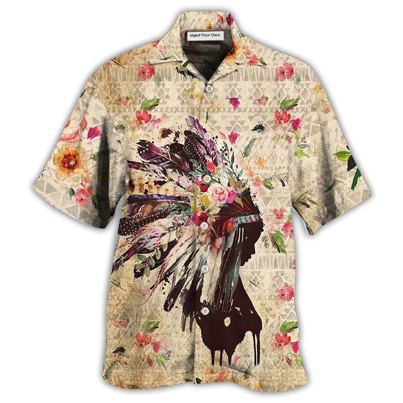 Hawaiian Shirt / Adults / S Native Girl Flowers Floral - Hawaiian Shirt - Reefox