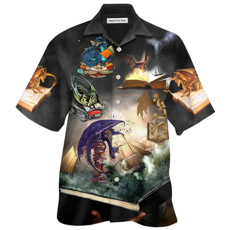 Hawaiian Shirt / Adults / S Book Reading Book Dragon - Hawaiian Shirt - Reefox
