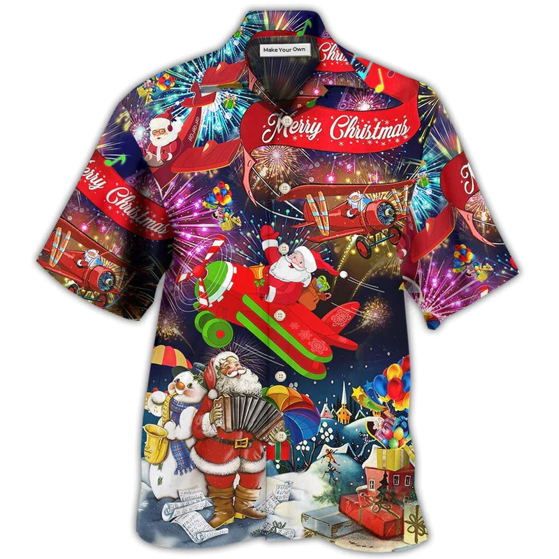 Hawaiian Shirt / Adults / S Christmas Spreading Plane With Santa Claus - Hawaiian Shirt - Reefox