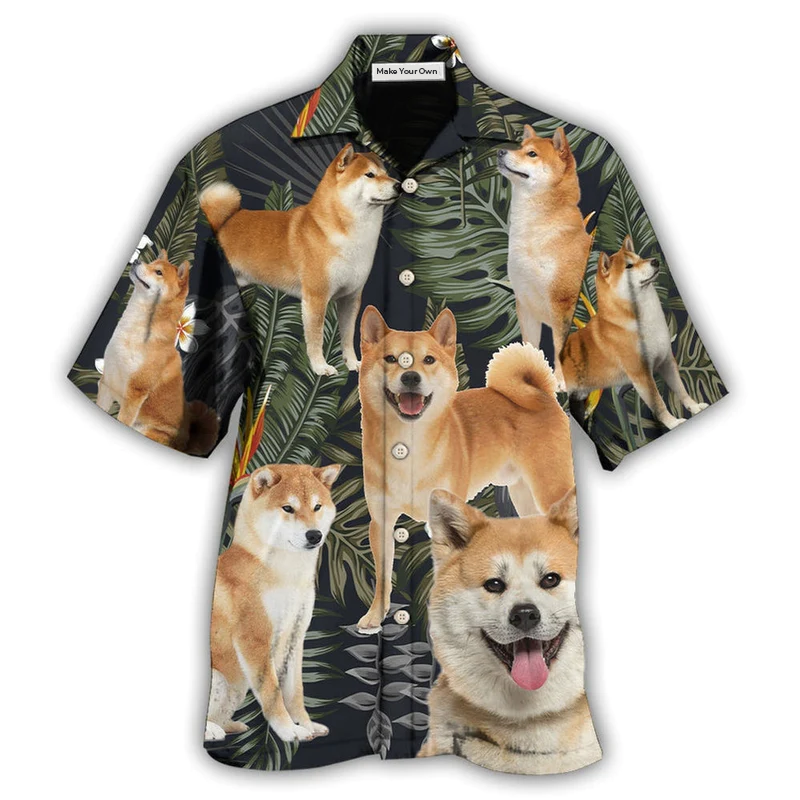 Hawaiian Shirt / Adults / S Akita Dog Tropical Leaf Dark Style - Hawaiian Shirt - Reefox