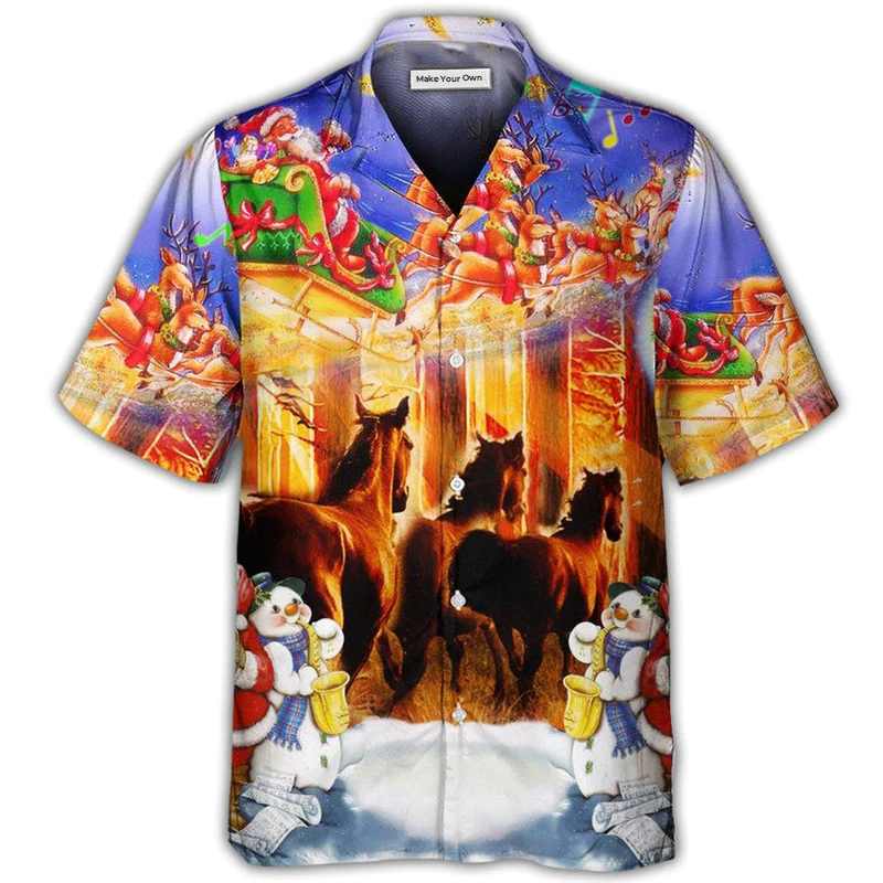 Hawaiian Shirt / Adults / S Christmas Santa Claus Horse Merry Christmas - Hawaiian Shirt - Reefox