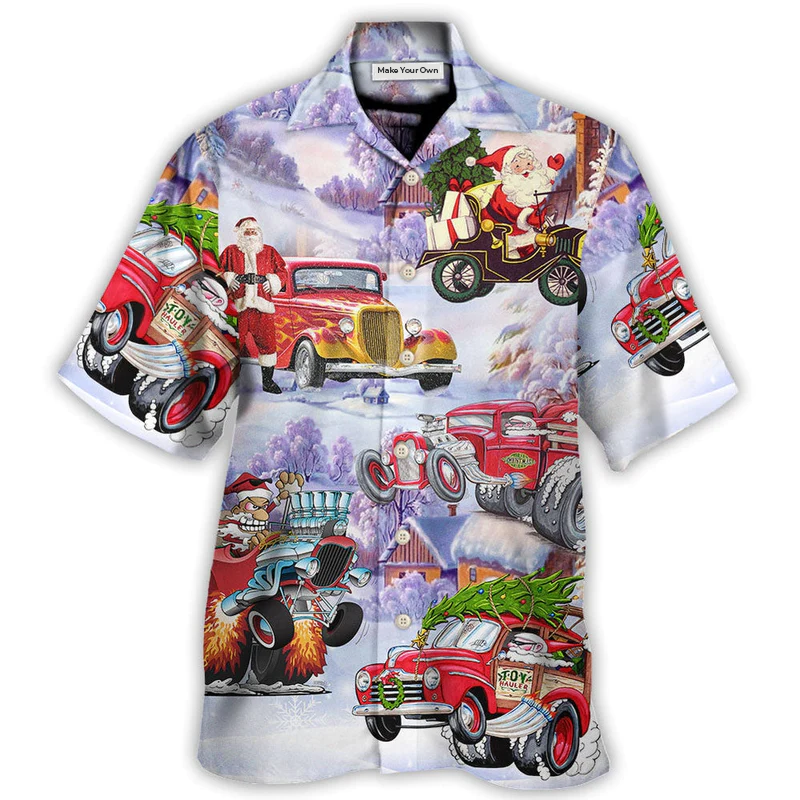Hawaiian Shirt / Adults / S Santa Hot Rod Christmas Tree Merry Xmas - Hawaiian Shirt - Reefox