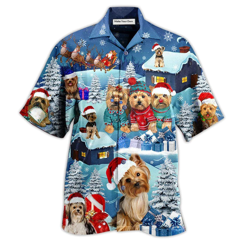 Hawaiian Shirt / Adults / S Yorkshire Terrier Through The Snow Merry Christmas - Hawaiian Shirt - Reefox