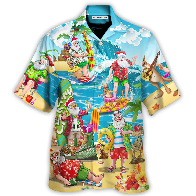 Christmas In July Santa Claus Surfing And Enjoy Summer Beach - Hawaiian Shirt