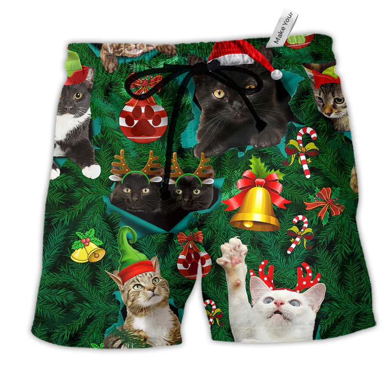 Beach Short / Adults / S Cats Meowy Mas Christmas Colorful - Beach Short Reefox - Owls Matrix LTD
