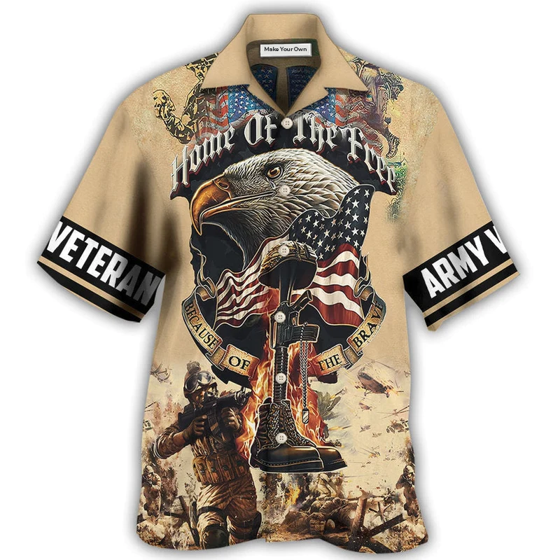Hawaiian Shirt / Adults / S Veteran Army America Home Of The Free Because Of The Brave - Hawaiian Shirt - Reefox