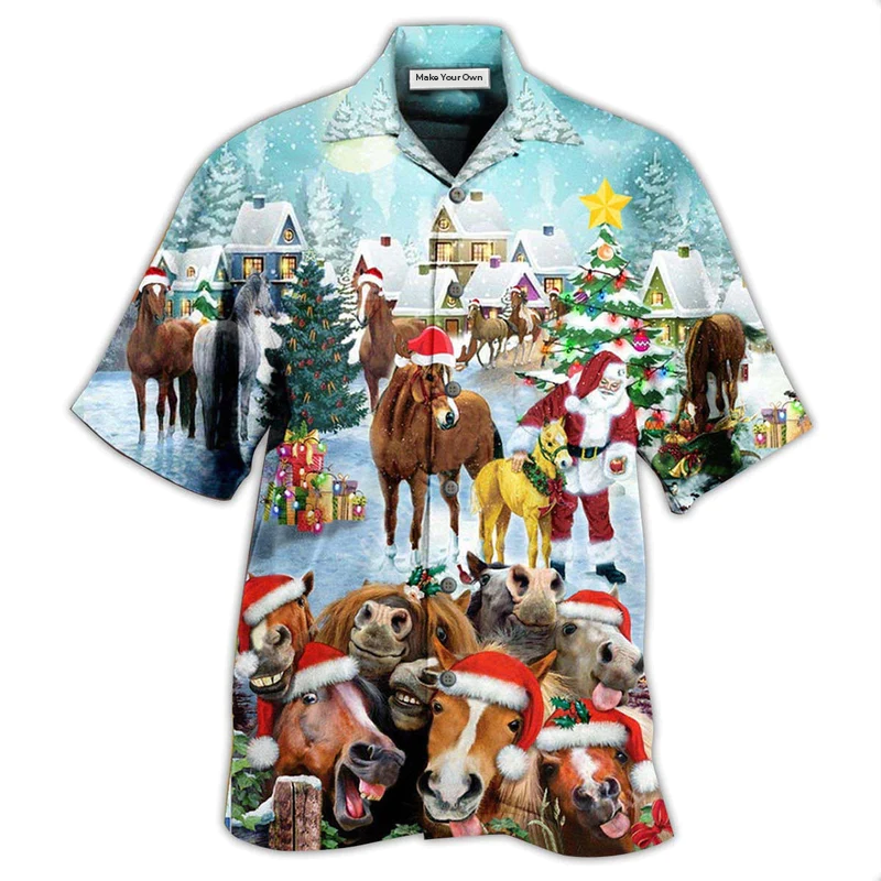 Hawaiian Shirt / Adults / S Horse Loves Christmas Very Happy - Hawaiian Shirt - Reefox
