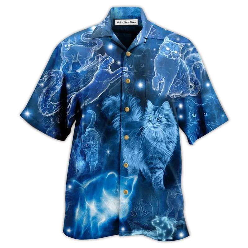 Hawaiian Shirt / Adults / S Cat Love Blue Neon Stunning - Hawaiian Shirt - Reefox