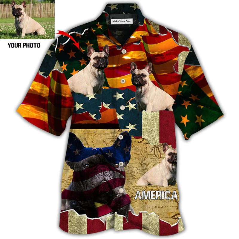 Hawaiian Shirt / Adults / S French Bulldog America Sunset Custom Photo - Hawaiian Shirt - Reefox
