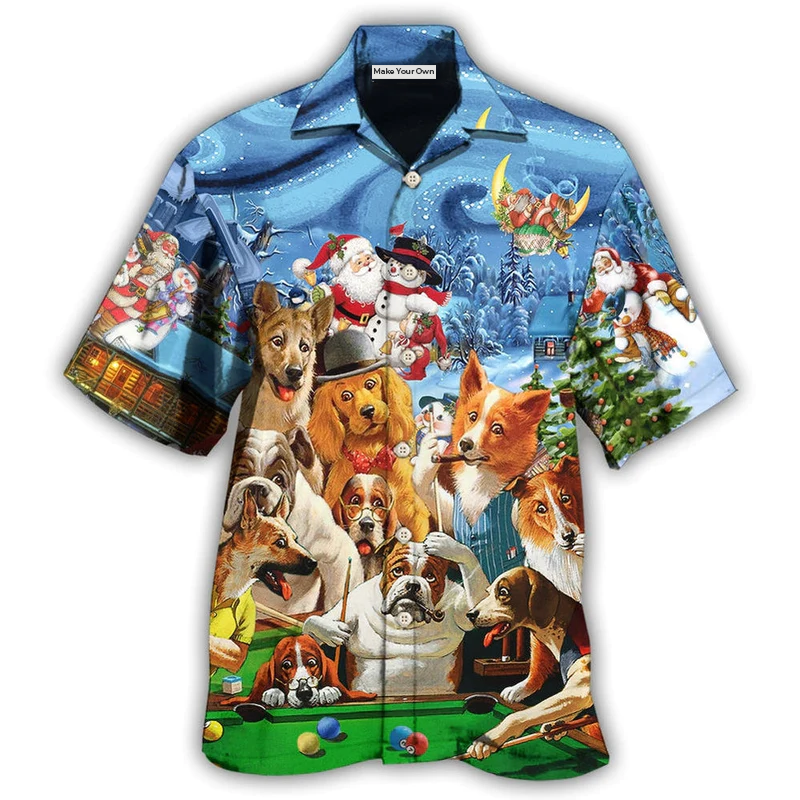 Hawaiian Shirt / Adults / S Billiard Vintage Dogs Playing Pool Merry Christmas - Hawaiian Shirt - Reefox