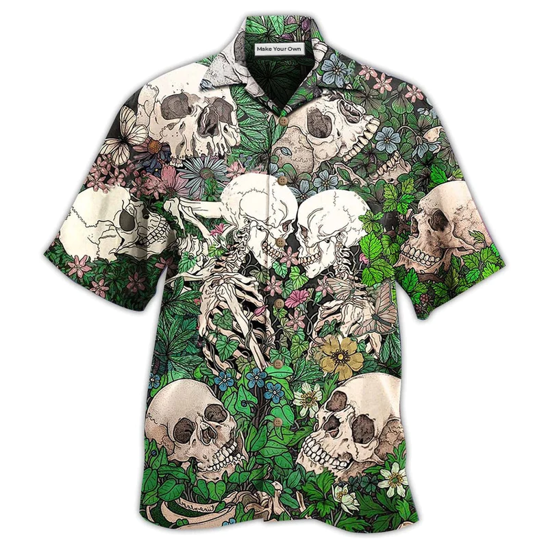 Hawaiian Shirt / Adults / S Skull Couple Kiss - Hawaiian Shirt - Reefox
