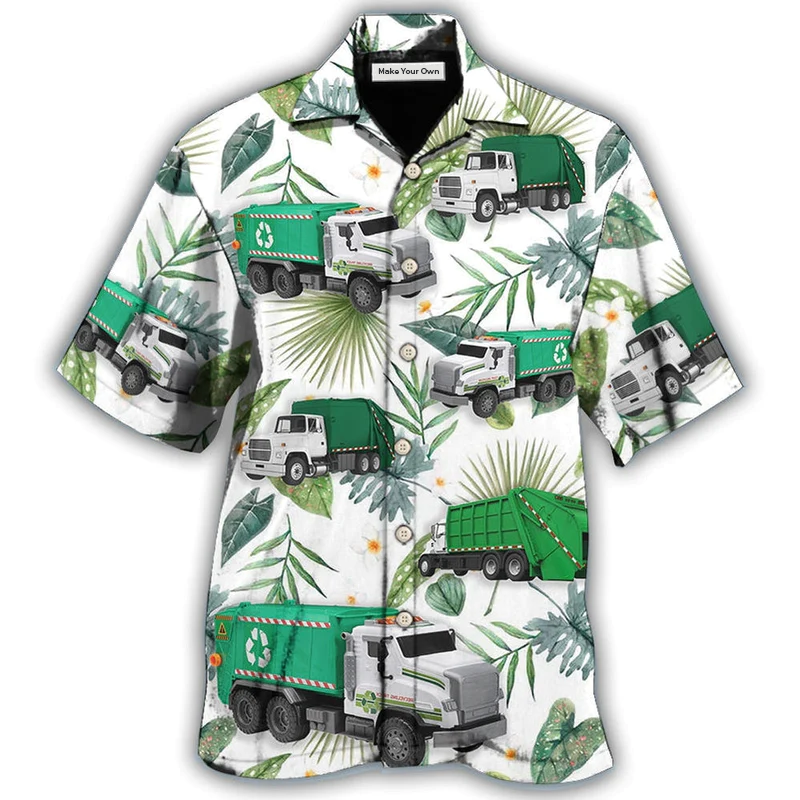 Hawaiian Shirt / Adults / S Truck Garbage Truck Tropical Green Leaf - Hawaiian Shirt - Reefox