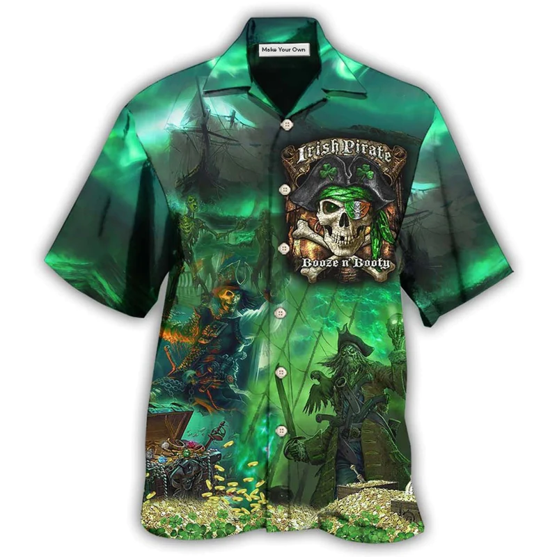 Hawaiian Shirt / Adults / S Irish Pirate Booze And Booty Beautiful - Hawaiian Shirt - Reefox