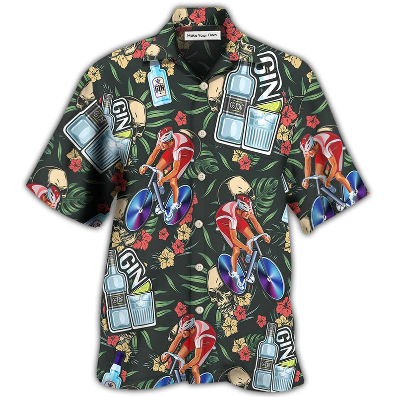Hawaiian Shirt / Adults / S Wine Gin I Like Cycling And Gin - Hawaiian Shirt - Reefox