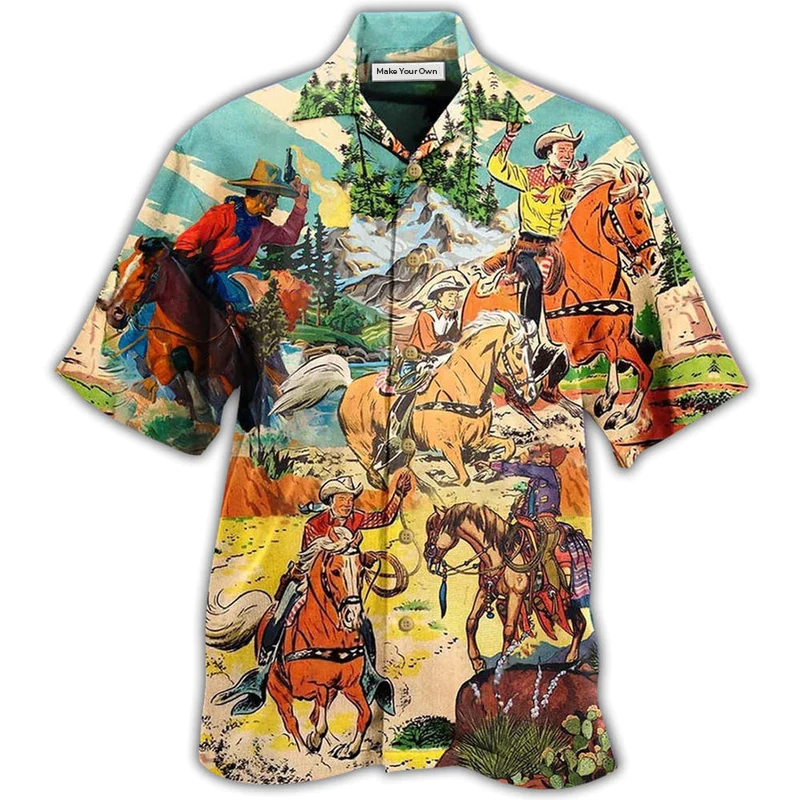 Hawaiian Shirt / Adults / S Cowboy Real Men Ride Horses Cool - Hawaiian Shirt - Reefox