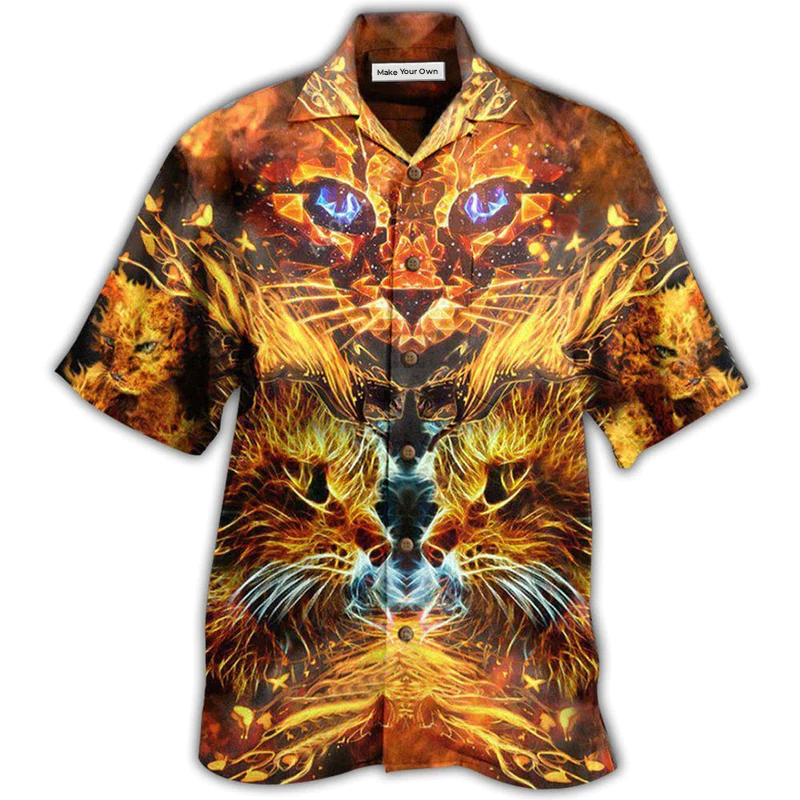 Hawaiian Shirt / Adults / S Cat Cool Flaming Cat - Hawaiian Shirt - Reefox